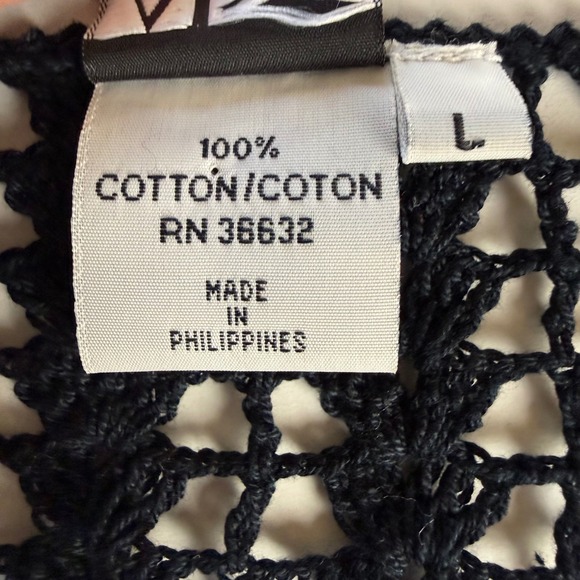 Ali Miles Black Crochet Knit Button Front Short Sleeve V Neck Top Size Large - Picture 6 of 9